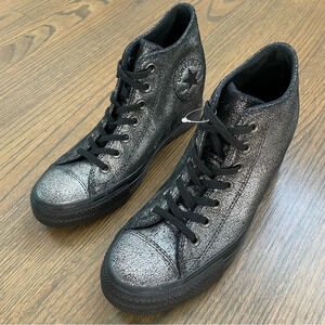 NEW Converse CT All Star Lux Hidden Heel Wedge Silver Sparkle Black 550669C